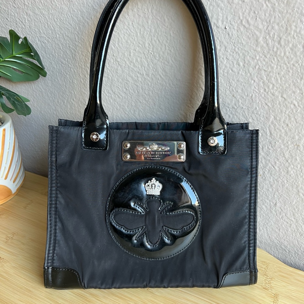 My Flat in London Black Structured Mini Tote with Medallion